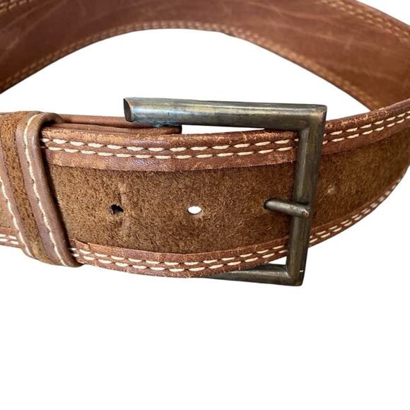 Vintage Jeans West USA made Unisex Brown Steerhide Leather Suede Belt size 30 main image 5